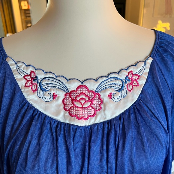 Vibrant Blue Carriage Court Nightgown with Floral Embroidery - Picture 2 of 8